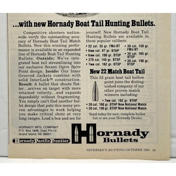 Hornady Boat Tail Print Ad Vintage 1980 Hunting Bullets Tails You Win - Picture 5 of 6